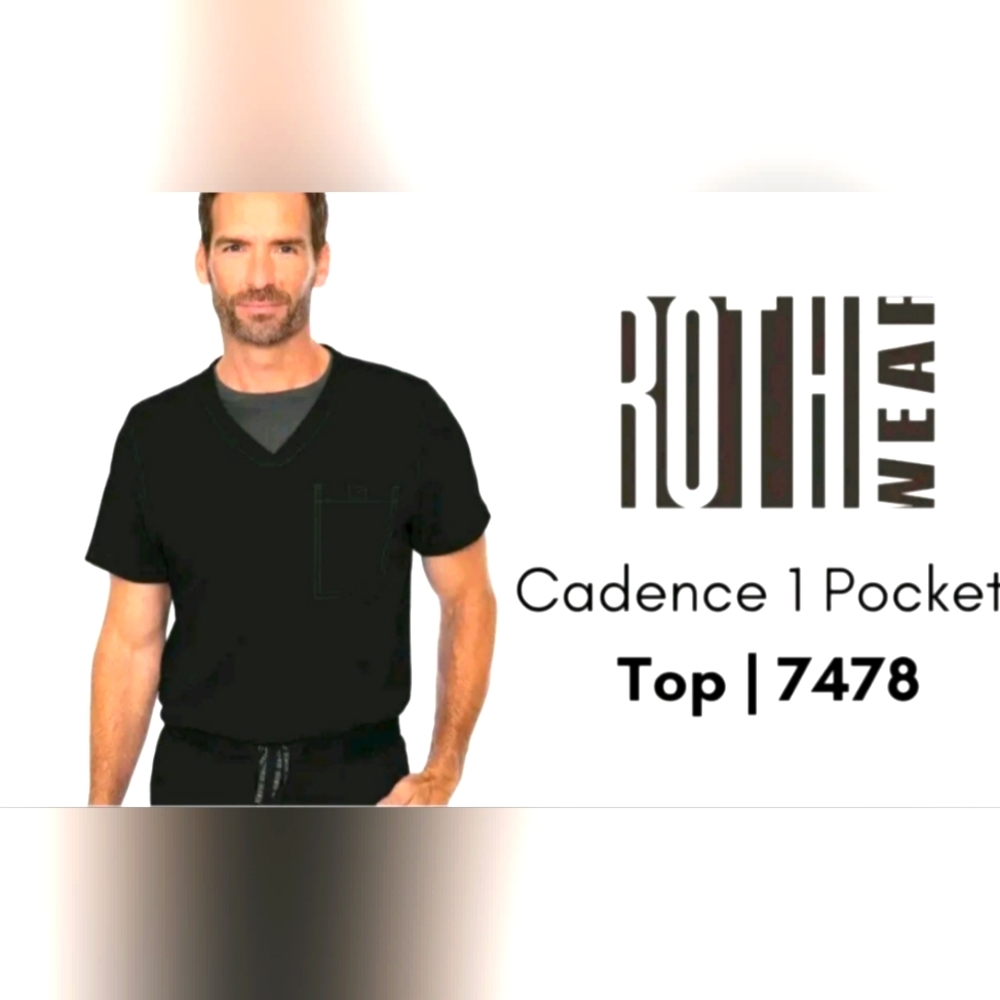 Med Couture RothWear Men's Cadence 1 pocket Scrub Top. NWT Black (A2)